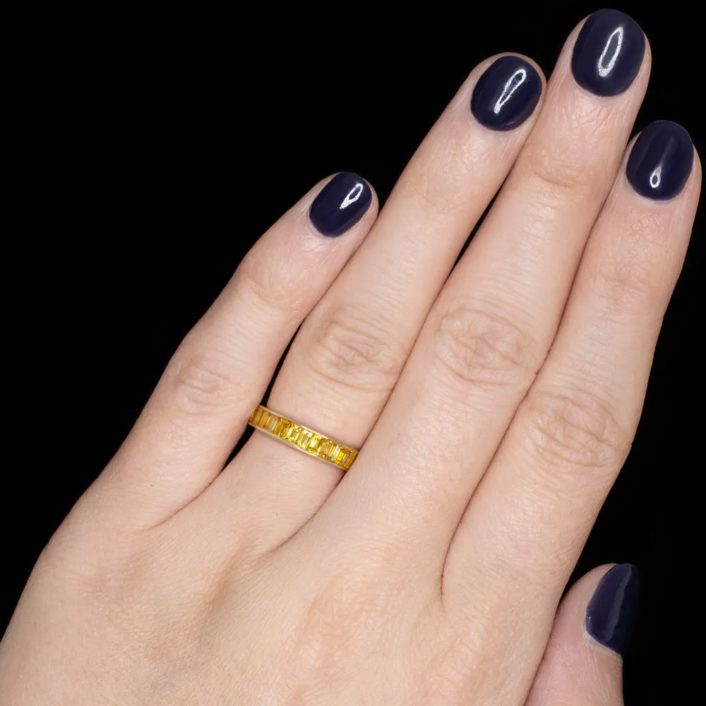 NATURAL YELLOW SAPPHIRE STACKING RING 14k GOLD WEDDING BAND BAGUETTE CUT CHANNEL